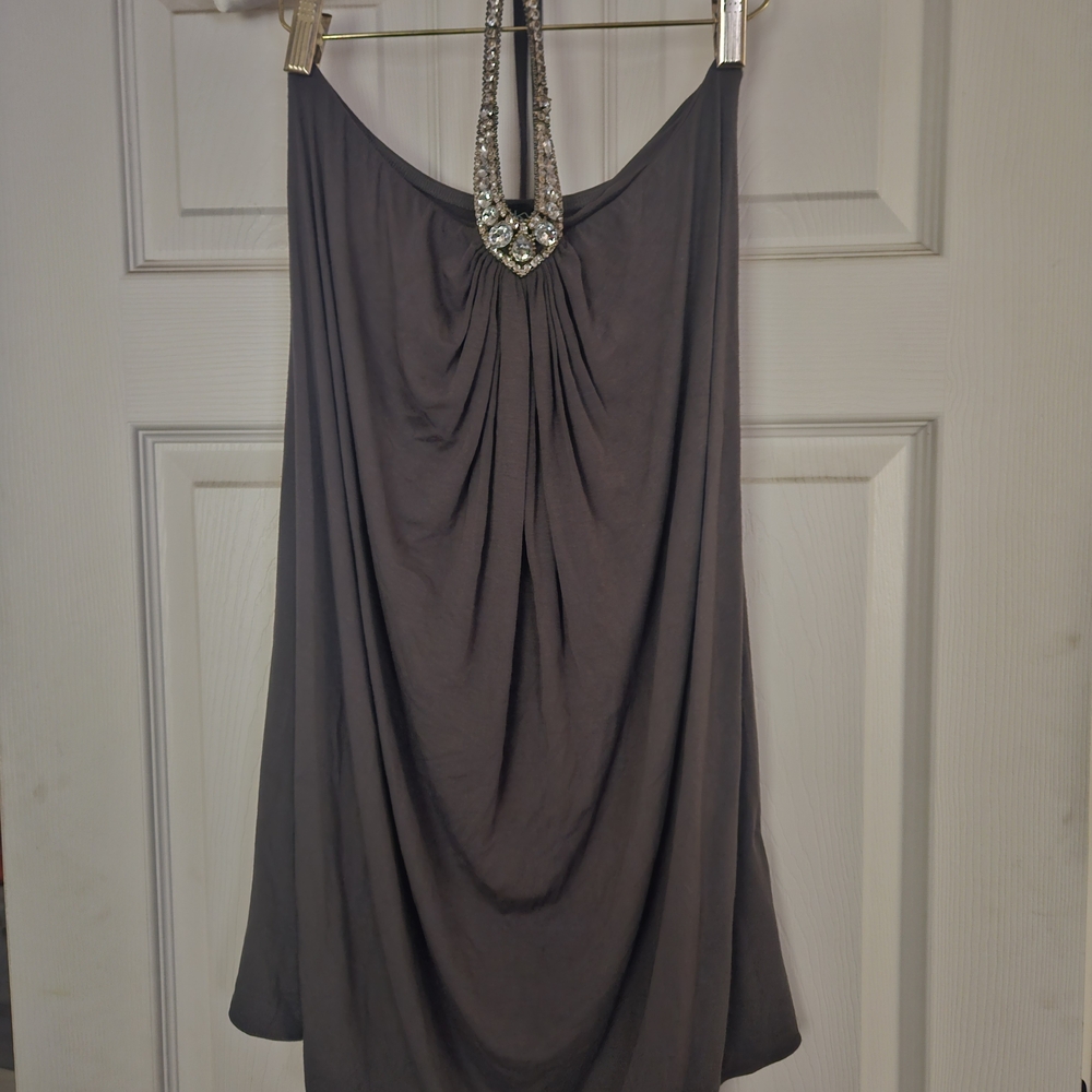 Sky - Beautiful Grey Halter Top with Rhinestones